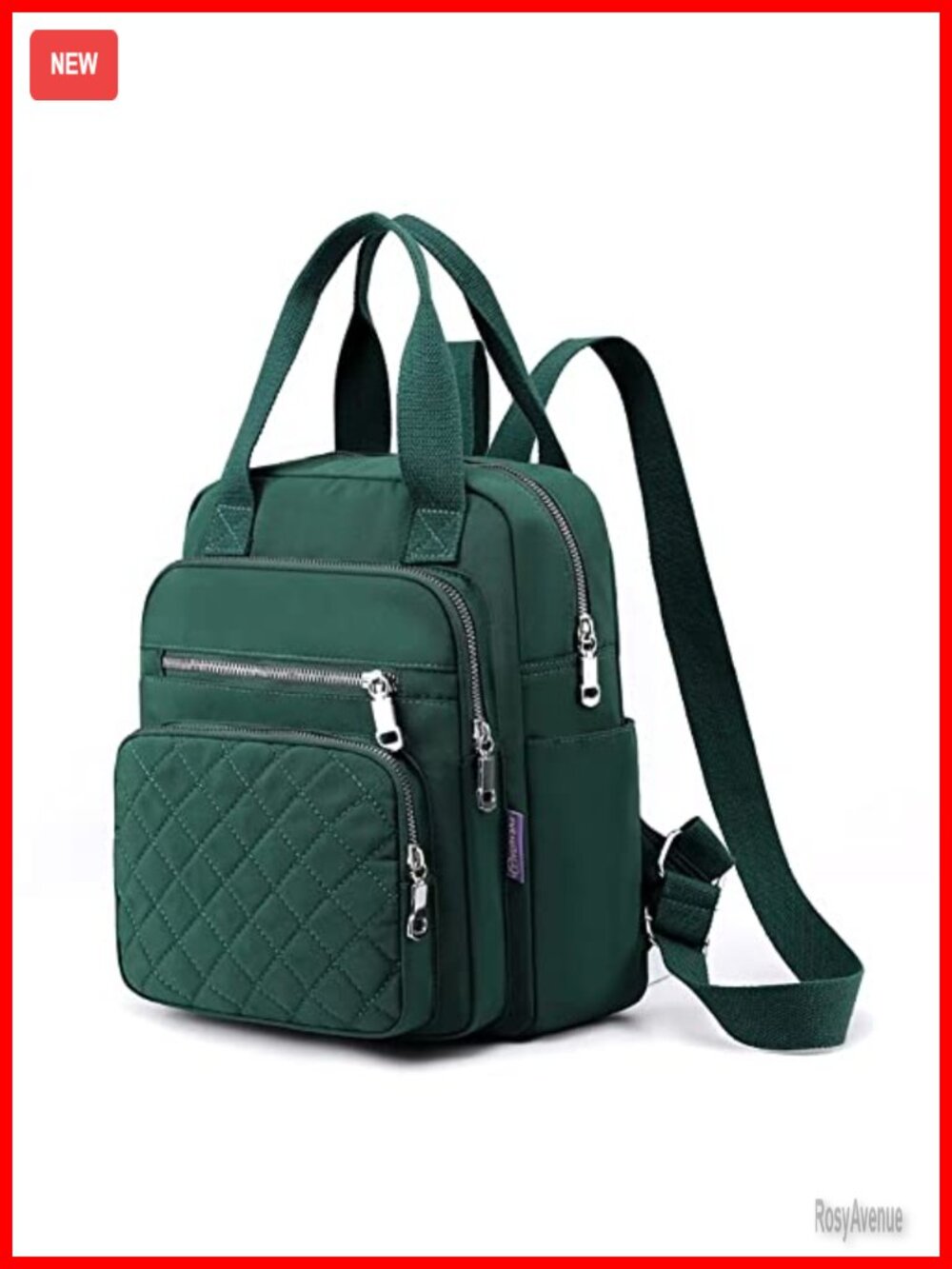 Quilted Small Backpack Waterproof Nylon Daypack Multi Pockets